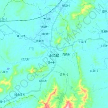 Topografische Karte 金鸡镇, Höhe, Relief