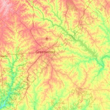 Topografische Karte Greenwood County, Höhe, Relief