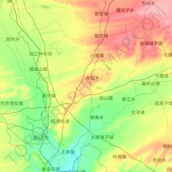 Topografische Karte 双辽市, Höhe, Relief