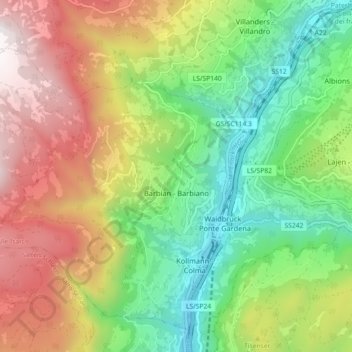 Topografische Karte Barbian, Höhe, Relief