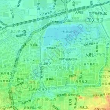Topografische Karte Jinan, Höhe, Relief
