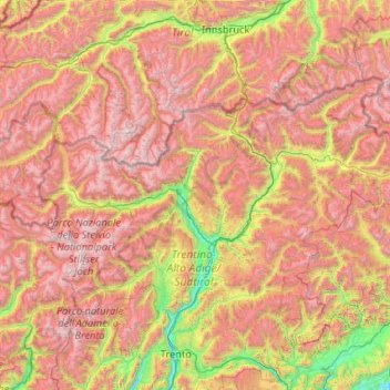 Topografische Karte South Tyrol, Höhe, Relief