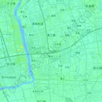 Topografische Karte 浦江镇, Höhe, Relief