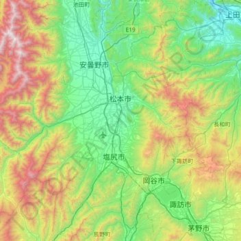 Topografische Karte 東筑摩郡 (Higashi-Chikuma), Höhe, Relief