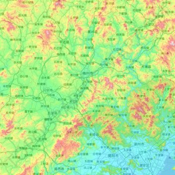 Topografische Karte 梅州市, Höhe, Relief