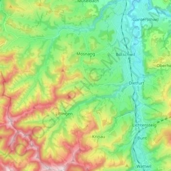 Topografische Karte Mosnang, Höhe, Relief