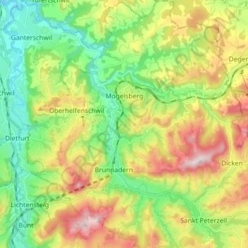 Topografische Karte Mogelsberg, Höhe, Relief
