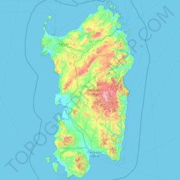 Topografische Karte Sardinien, Höhe, Relief