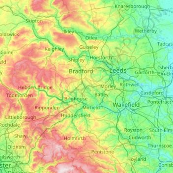Topografische Karte West Yorkshire, Höhe, Relief