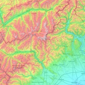 Topografische Karte Walliser Alpen, Höhe, Relief