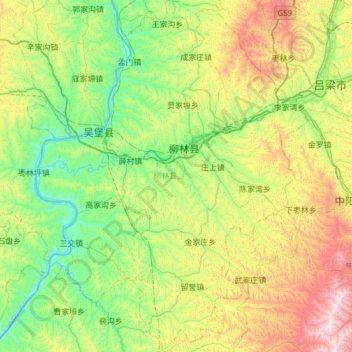 Topografische Karte 柳林县, Höhe, Relief