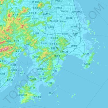 Topografische Karte 温岭市, Höhe, Relief