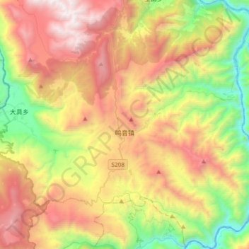 Topografische Karte 鸣音镇, Höhe, Relief