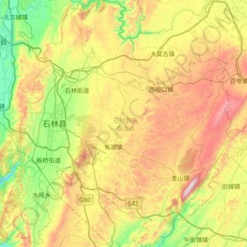 Topografische Karte 石林彝族自治县, Höhe, Relief