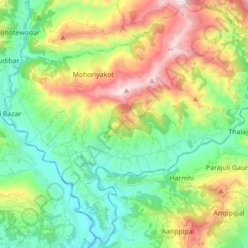 Topografische Karte Rainas, Höhe, Relief