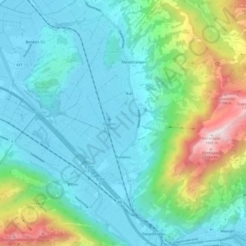 Topografische Karte Schänis, Höhe, Relief