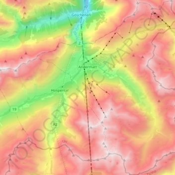 Topografische Karte Andermatt, Höhe, Relief