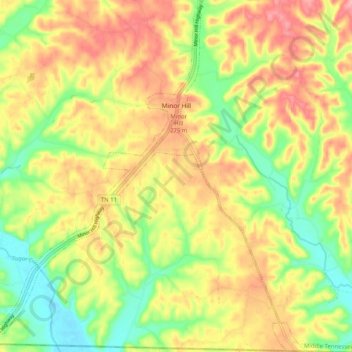 Topografische Karte Minor Hill, Höhe, Relief