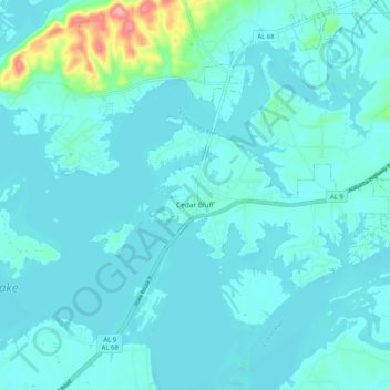 Topografische Karte Cedar Bluff, Höhe, Relief