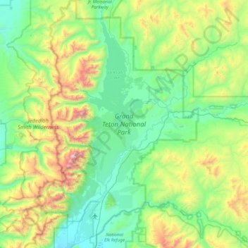 Topografische Karte Grand Teton National Park, Höhe, Relief