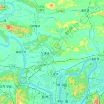Topografische Karte 柳北区, Höhe, Relief