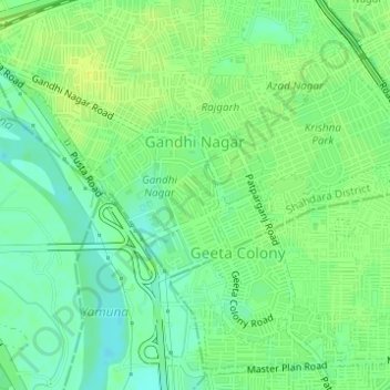 Topografische Karte Gandhi Nagar, Höhe, Relief