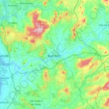 Topografische Karte Barcelos, Höhe, Relief