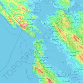 Topografische Karte San Francisco, Höhe, Relief