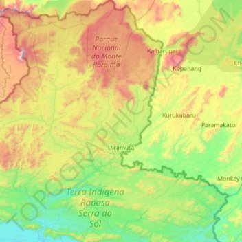 Topografische Karte Uiramutã, Höhe, Relief