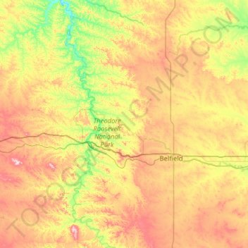Topografische Karte Billings County, Höhe, Relief