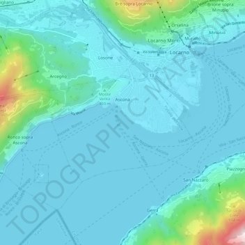 Topografische Karte Ascona, Höhe, Relief