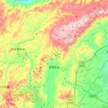 Topografische Karte 滇源街道, Höhe, Relief