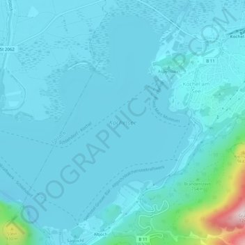 Topografische Karte Kochelsee, Höhe, Relief