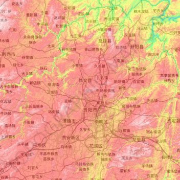 Topografische Karte 贵阳市, Höhe, Relief