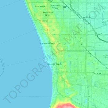Topografische Karte Redondo Beach, Höhe, Relief