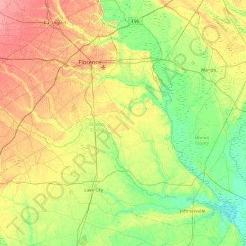 Topografische Karte Florence County, Höhe, Relief