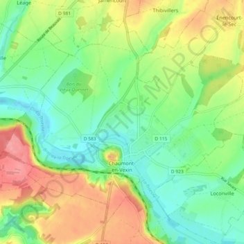 Topografische Karte Chaumont-en-Vexin, Höhe, Relief