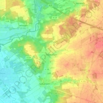 Topografische Karte Nordkampen, Höhe, Relief