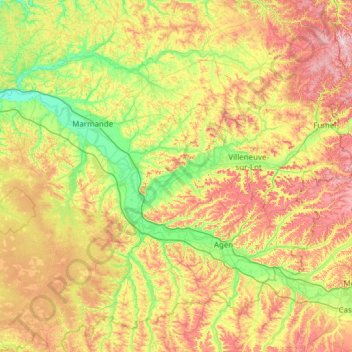 Topografische Karte Lot-et-Garonne, Höhe, Relief