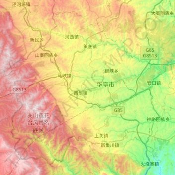 Topografische Karte 华亭市, Höhe, Relief