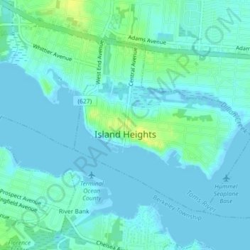 Topografische Karte Island Heights, Höhe, Relief