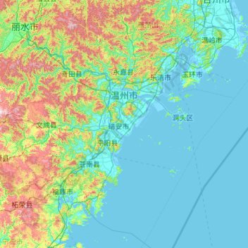 Topografische Karte 温州市, Höhe, Relief