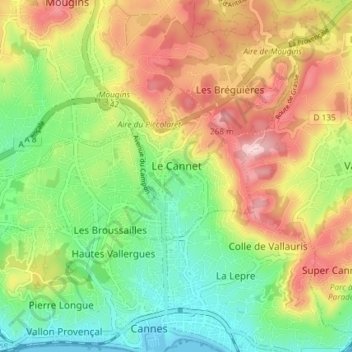 Topografische Karte Le Cannet, Höhe, Relief