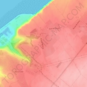 Topografische Karte Penly, Höhe, Relief