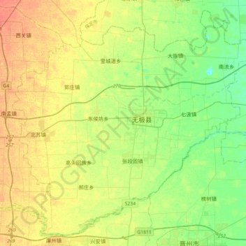 Topografische Karte 无极县, Höhe, Relief