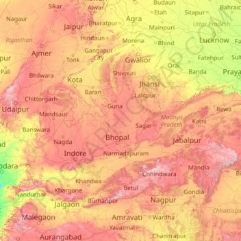 Topografische Karte Madhya Pradesh, Höhe, Relief