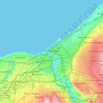 Topografische Karte Cleveland, Höhe, Relief