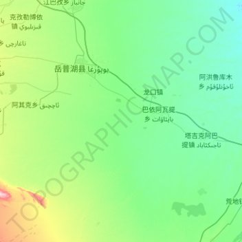 Topografische Karte 岳普湖县, Höhe, Relief