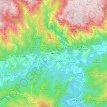 Topografische Karte Mons, Höhe, Relief