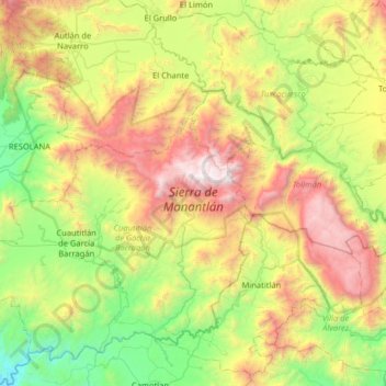 Topografische Karte Sierra de Manantlán, Höhe, Relief